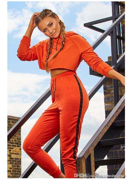

women sport designer 2pcs tracksuits hooded pullover long sleeve solid color female clothing mid waist casual apparel, Gray