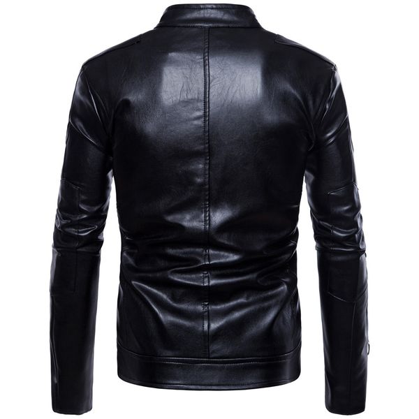 

2019 spring new style large size men's wear stand collar locomotive leather coat sportsman leather jacket k-4-b025, Black
