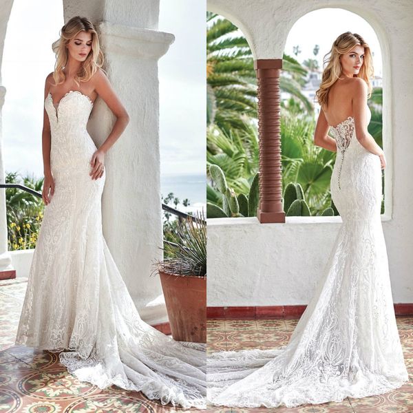 

2019 jasmine mermaid wedding dresses sweetheart lace appliqued sweep train country bridal gowns customized plus size boho wedding dress, White