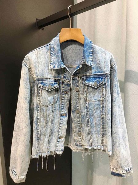 

autumn jacket women diamonds tassel denim jacket coat female fashion outerwear coat rmsx 8.12, Black;brown