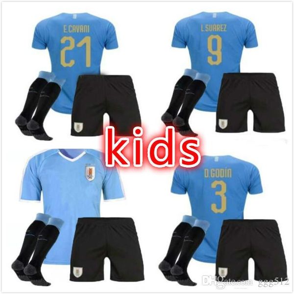 

kids kit socks 2019 2020 uruguay home soccer jerseys c.stuani 19 20 child d.godin uruguay l.suarez de arrascaeta e.cavani football kit shirt, Black
