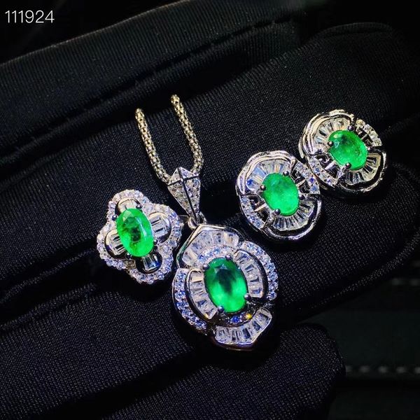 

kjjeaxcmy exquisite jewelry 925 sterling silver inlaid natural emerald lady pendant necklace ring earring set support detecti, Black