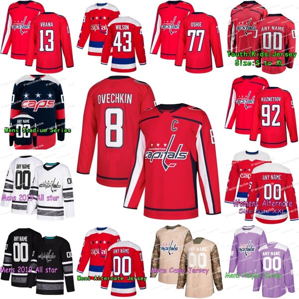 

Washington Capitals Alex Ovechkin Nicklas Backstrom Evgeny Kuznetsov John Carlson T.J. Oshie Jakub Vrana Brett Connolly Tom Wilson Jersey