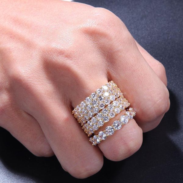 

New Hip Hop Bling Mens Womens Jewelry Rings Gold Silver Double Row Zircon Diamond Engagement Iced Out Rings