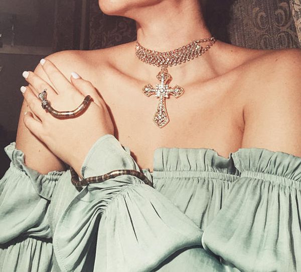 

european and american foreign trade cross-border real s diamond cross necklace, trendy female wild temperament, Golden;silver