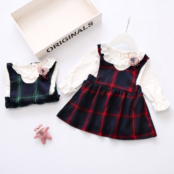 

Kids Designer Dress Girls Brand Fake Two Princess Dresses Children Luxury Plaid Dress 2019 New Sweet Style Fashion Trend Hot Selling