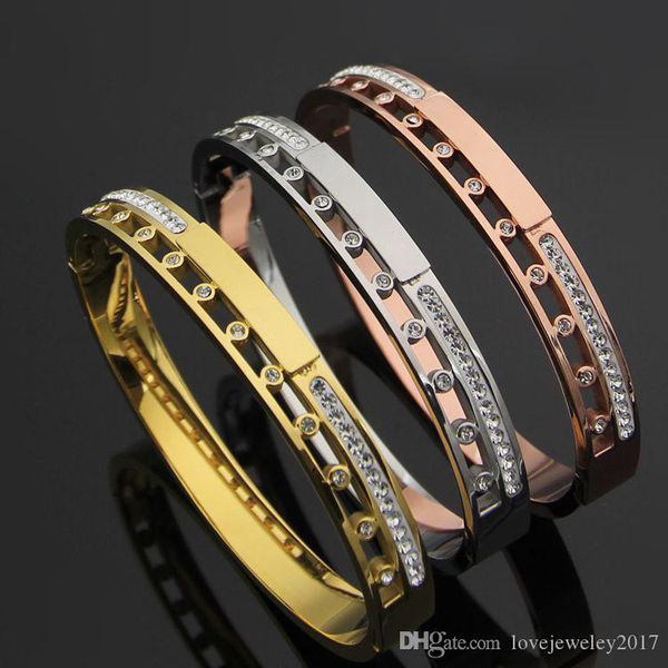 

316l titanium steel 18k gold bangle with diamonds rose gold silver bracelets for women and men width 0.8cm fashion brand named pulsera, Black