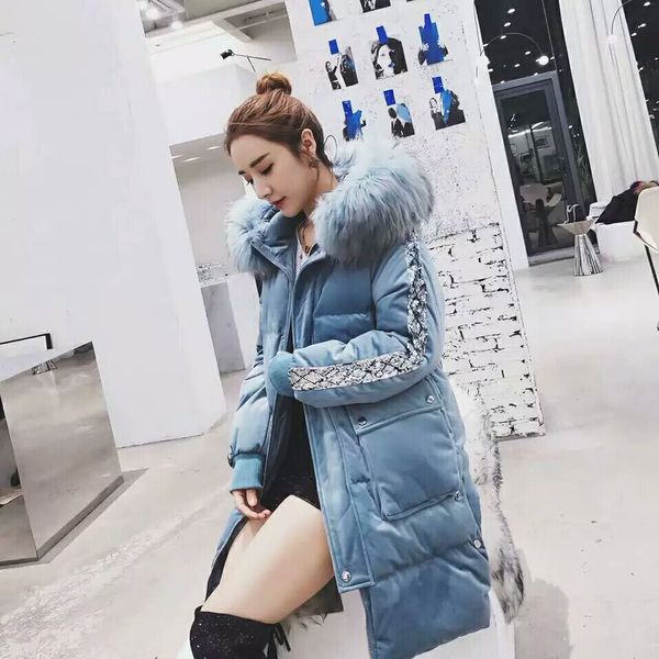 

online celebrity selling wei ya viya customizable velvet-pink fur collar sequin cotton coat down jacket, Black;white