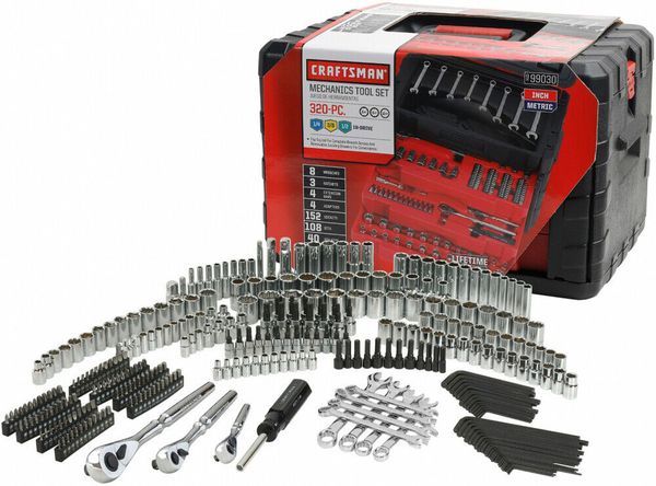

Brand new craft man mechanic tool 320 piece et garage metric ilver with 3 drawer ca e