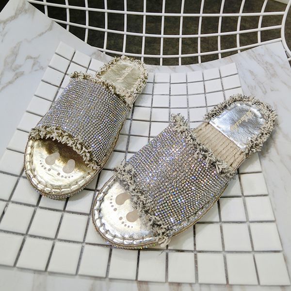 

2018 summer fall crystal tassel soft gladiator sandals woman handmade sewing fisherman slippers lady fringe beach sandals, Black