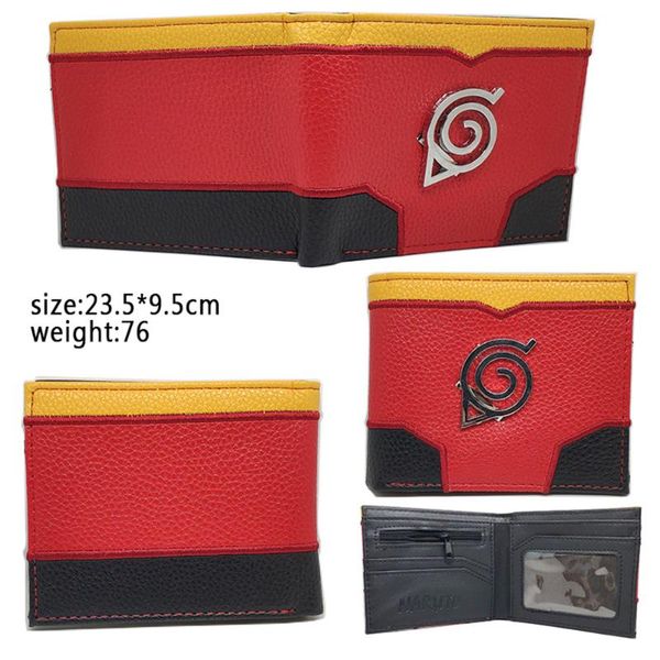 

anime wallet naruto cartoon pu leather wallet with coin purses handbag, Red;black