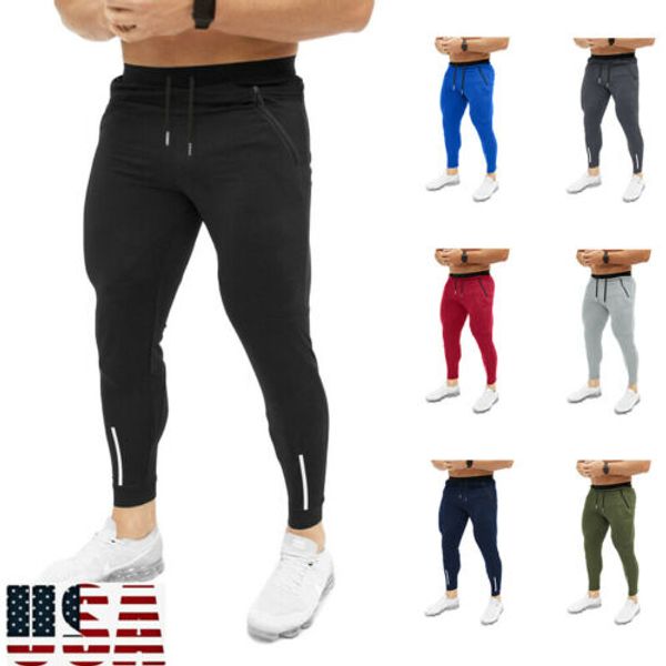 

2019 new mens fitness tracksuit pants summer sports gym skinny jogging joggers solid casual slim sweat pants trousers m-2xl, Black