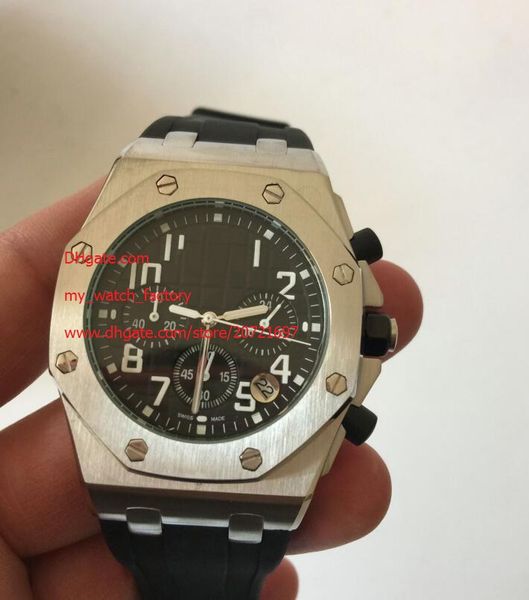 

бесплатная доставка завод поставщик японский кварцевый механизм 42мм черный каучук из нержавеющей стали хронограф черный циферблат мужские ч, Slivery;brown