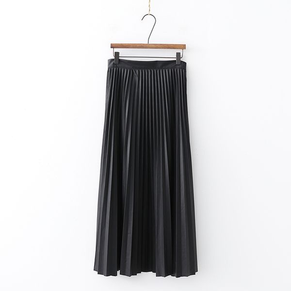

autumn casual leather skirts womens clothing high waist skirt black pleated skirt loose long skirt, Black;gray
