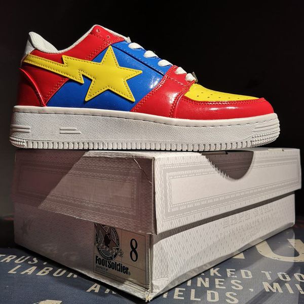 

(With Box)Fast Shipping BAPESTA Footsoldier Casual Shoes High Quality Man Woman White Black Red Yellow Orange Multi-color Shoes