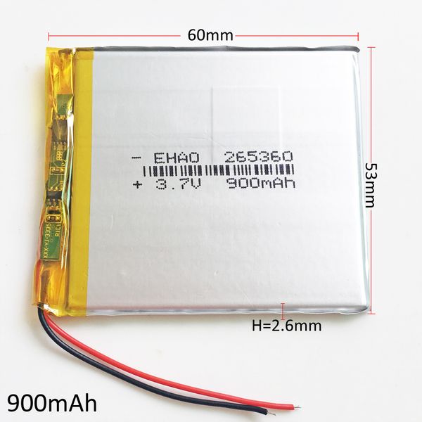 Modelo 265360 3.7 V 900 mAh Lithium Polymer LiPo Bateria Recarregável Para MP3 MP4 DVD PAD telefone móvel GPS Banco de potência Da Câmera E-books recoder