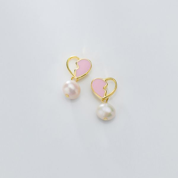

bbabydxudzhi 925 sterling silver earrings jewelry fashion cute pink heart pearl stud earrings for girls kids lady jewelry gift, Golden;silver