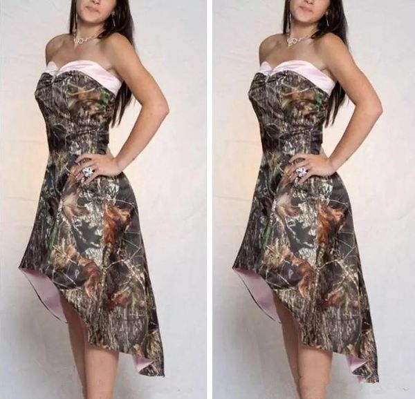 

Elegant A Line High Low Camo Bridesmaid Dresses Short Customized Vestidos De Bridesmaid Cheap Online Camouflage Honor Of Maid Gowns 33