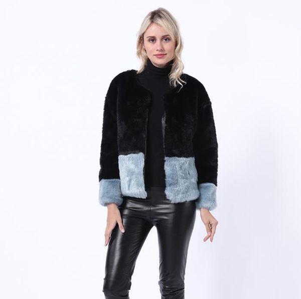 

plus size winter coat women 2019 casual faux fur coat female vintage patchwork long sleeve coats fur jackets casaco feminino, Black