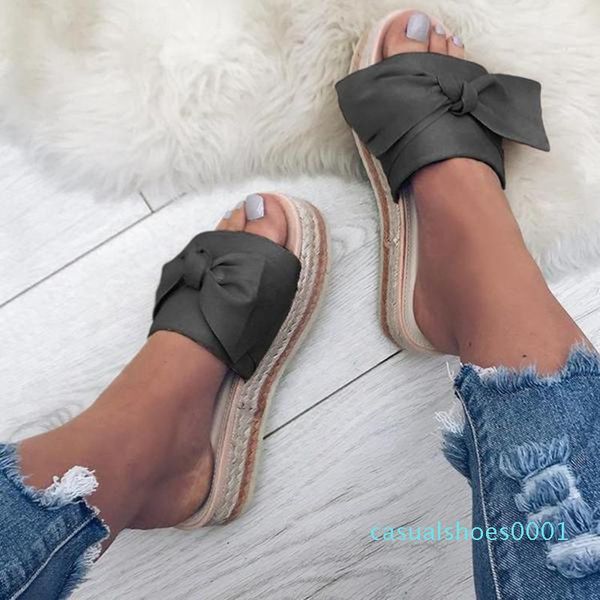 

wenyujh women bow summer sandals slipper indoor outdoor flip-flops beach shoes fashion female flower slipper chanclas mujer aq01, Black