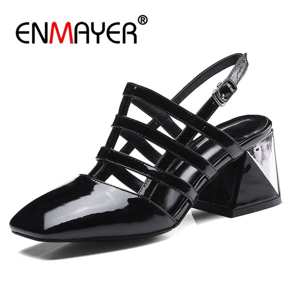 

enmayer pointed toe casual buckle strap shoes woman high heel sapato feminino women shoes size 34-42 zyl2679, Black;white