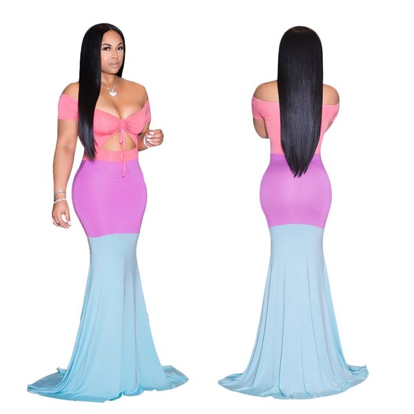 

womens designer solid color banquet dress v-neck long sleeve hip split dress cemt, Black;gray