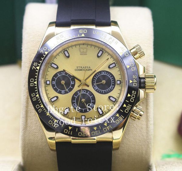 

luxury men's mechanical 2813 movement panda dial watch mens cosmograph watches men 116518 ceramic bezel gold rubber strap wristwatches, Slivery;brown