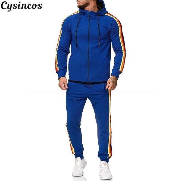 

cysincos new men sets hoodies+sweatpants sporting mens gradient zipper print sweatshirt pants sets sport suit tracksuit 5xl, Black