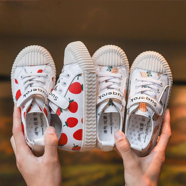

wlg kids shoes for girl spring autumn girl fruit printed white hook& loop casual shoes, Black;red