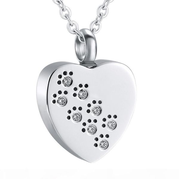

heart keepsake print with crystal in my heart pet cremation pendant dog urn necklace memorial ashes urn jewelry, Silver