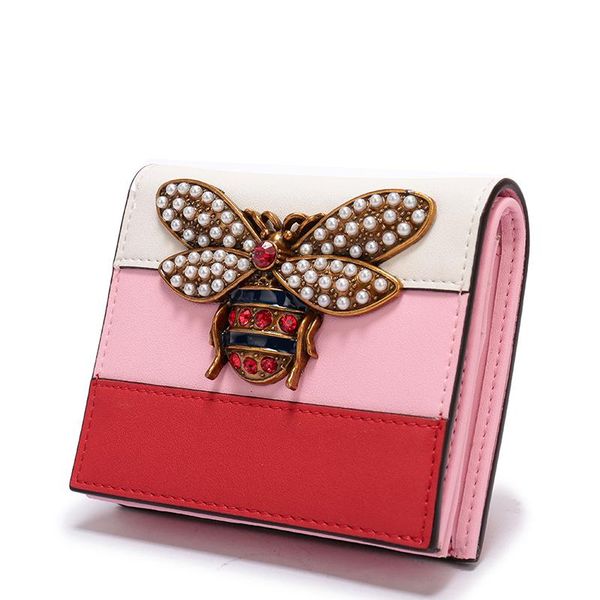 

desigenr-2019 женский дизайнерский кошелек из натуральной кожи известных брендов bee кошелек дамы длинный кожаный кошелек роскошный женский, Red;black