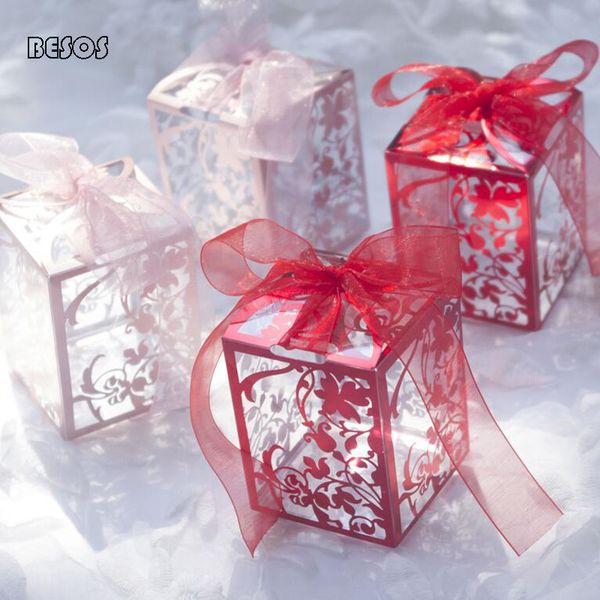 

transparent plastic gift box hollo-wout creative lace pure color silk ribbon wedding party candy cookies pvc gift box b332d