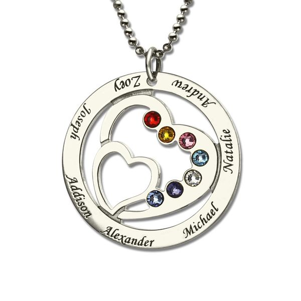 

ailin heart in heart birthstone family name personalized mother necklace silver birthstone brand necklace mother jewelry