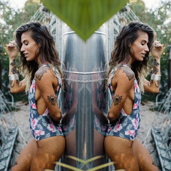 

women padded bra bikini swimsuit one-piece floral print sleeveless v neck bandage push-up swimwear bathing suit 2019 summer