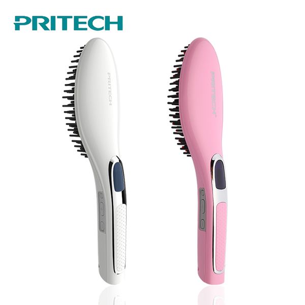 

pritech ceramic hair straightener electric hair brush straightening comb digital control flat iron heating ionic brush, Black