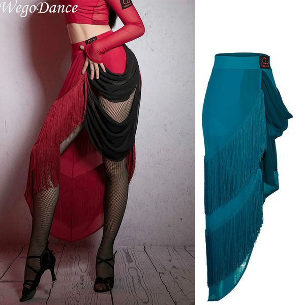 

new latin dancing skirt double tassel training practice tango skirts for woman hipping, Black;red