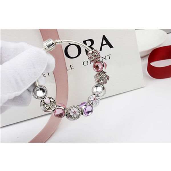 

2019 fashion popular high-end shining diy crystal loose bead bracelet flower crystal alloy large hole beaded bead bracelet, Black