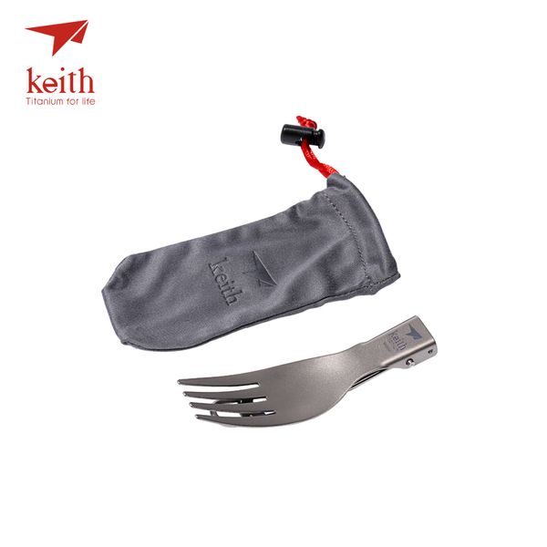 

keith titanium folding fork camping cutlery travel tablewares outdoor picnic hiking convenient spork ti5303 16g