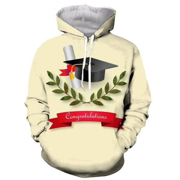 

2019 happy graduation 3d printed men women hooded hoodie sweatshirt fashion graphic hoodie casual streetwear pullover, Black