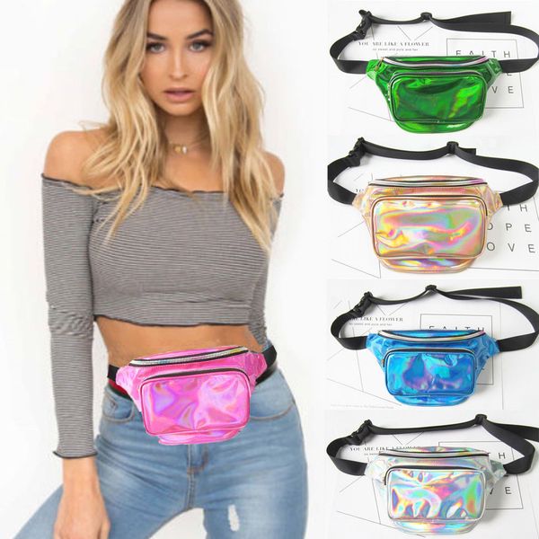 

2018 new punk lady girl rainbow pvc laser transparent fanny pack bum women purse waist bag