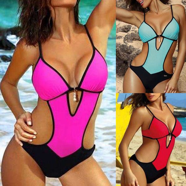 

swimsuits woman 2019 one piece women solid beading bandage padded push-up bathing suit swimwear swimsuit monokini tanga trikini, White;black