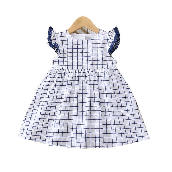 

fashion lace plaid girls dress 2020 summer kids' dress, Red;yellow
