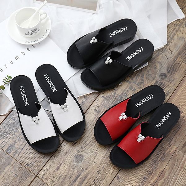 

shoes woman 2020 on a wedge slippers casual med platform peep toe flat soft rubber genuine leather fashion slides wedges, Black