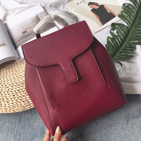 

2020 winter new style college style pu solid color backpack backpack travel mini