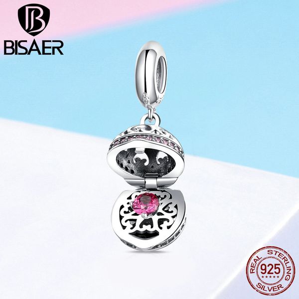 

bisaer 925 sterling silver love gift box dangle ball beads pendant fit charm bracelets silver beads for jewelry making ecc990
