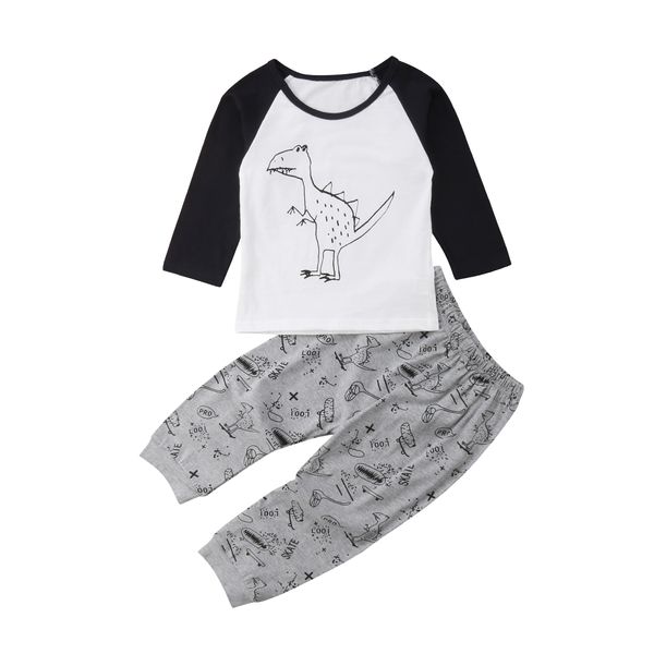 

newborn baby boy dinosaur clothes long sleeve t-shirt harem pants outfit size 0-3t, White