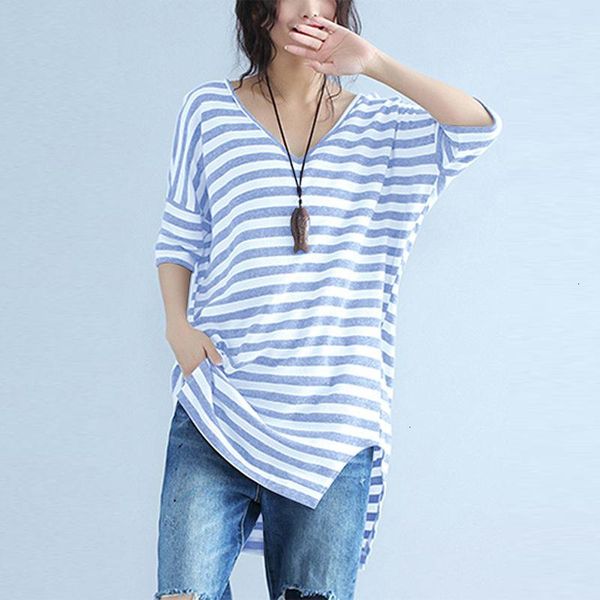 

женщины топы блуза женщины плюс размер zanzea лето женщины повседневная v шеи полосатая сыпучие партии нерегулярное длинные рубашки vestidos, White