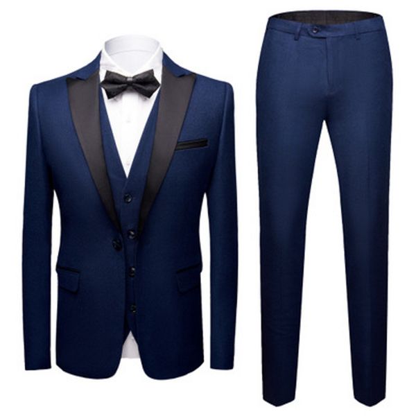 Neue Ankunft Trauzeugen Marineblau Bräutigam Smoking Spitze Schwarz Revers Männer Anzüge Hochzeit Trauzeuge Bräutigam (Jacke + Hose + Weste + Fliege) L222