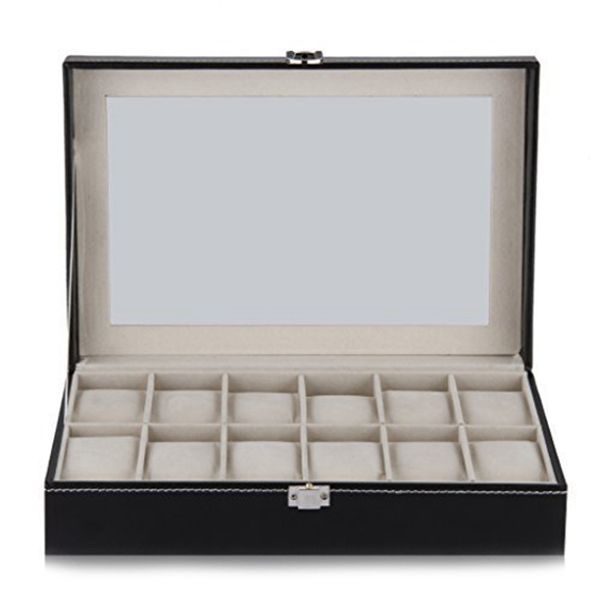

12 grid watch display case wrist watch storage box jewelry storage organizer, Black;blue