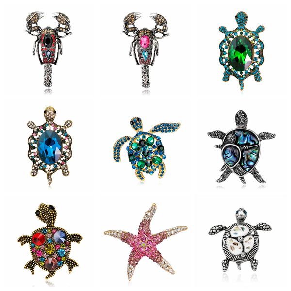 

enamel rhinestones sea animal sea turtle seahorse starfish crab shrimp conch brooch pins for women fashion gifts for women, Gray